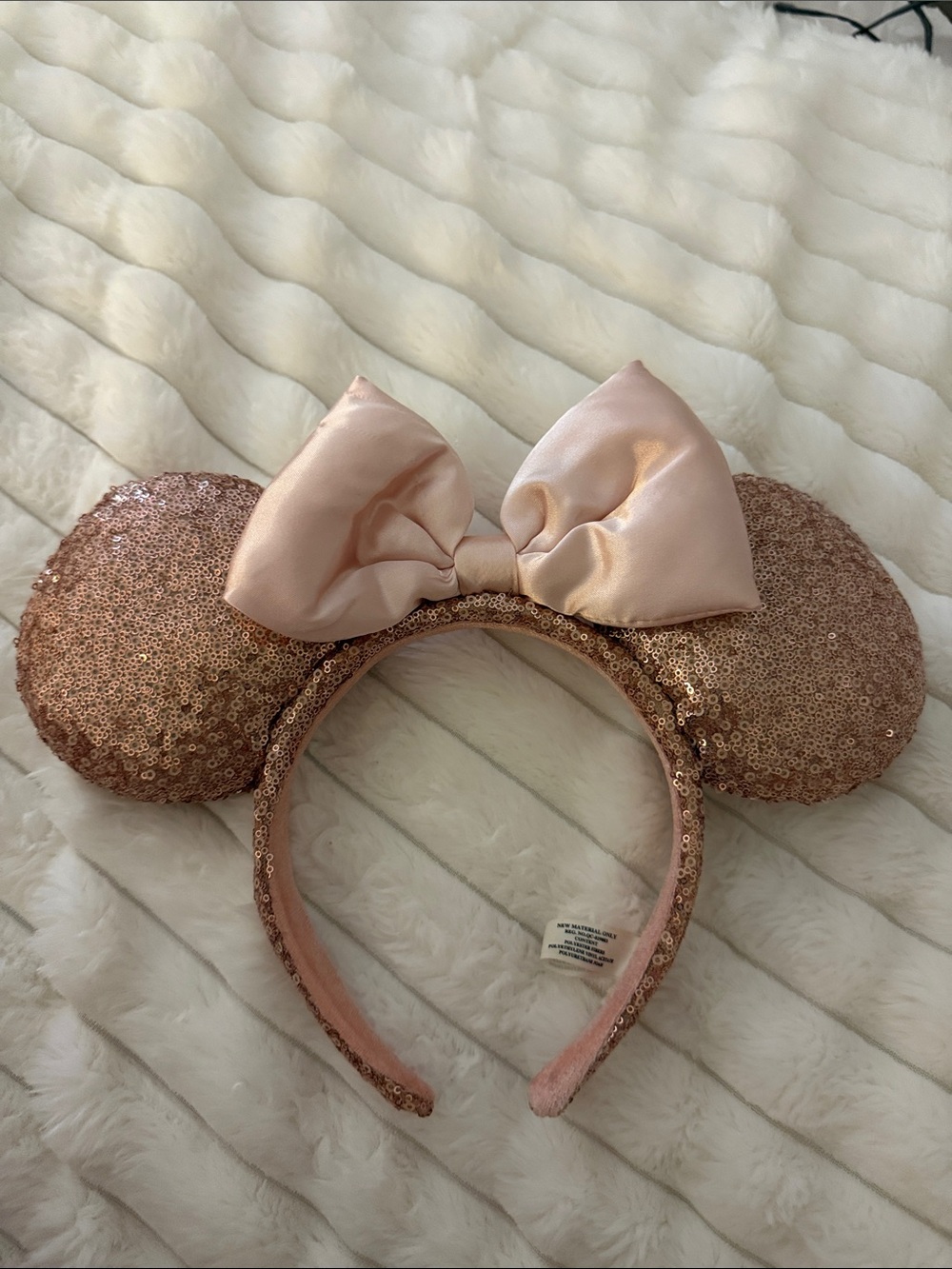 Rose Gold Sequin Minnie Ears Headband with Satin Bow (From Disney world Orlando!